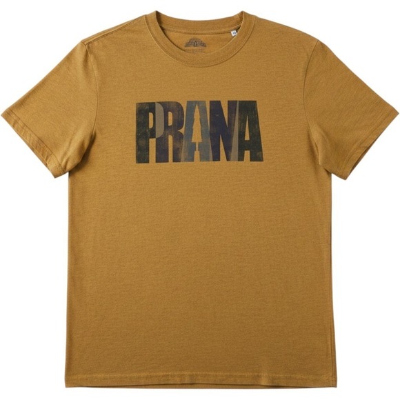 Prana Other - prAna Lock Tee Shirt Men Medium Yellow Crew Neck Graphic Hiking Outdoors Gorpore